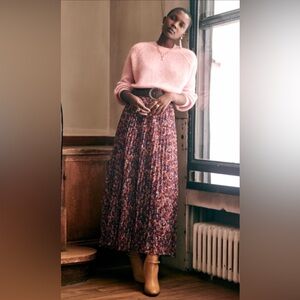 Pleated Floral Maxi Skirt - Pink Multi